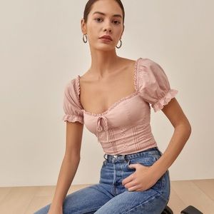 Reformation Miraflores top size 2, pink sweetheart neckline